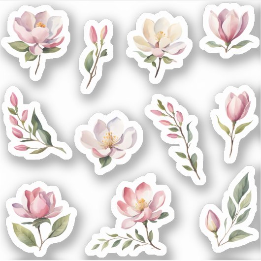 Mooie Blush Roze Magnolia Bloemen Pack Sticker (Voorkant)