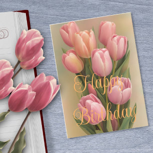 Mooie Boeket Roze Winter Tulp Bloemen Verjaardag Kaart
