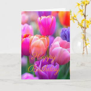 Mooie Boeket Tulp Bloem Roze Winter Verjaardag Kaart