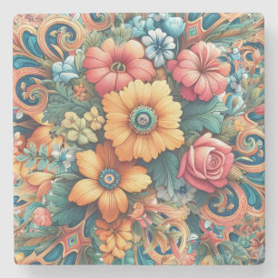 Mooie Boeket Zomerbloemen Stenen Onderzetter