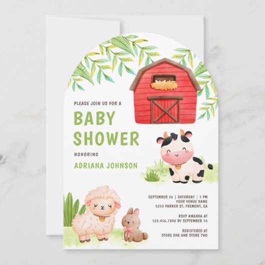 Mooie boerderijdieren barnyard Arch baby shower Kaart (Voorkant)