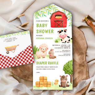 Mooie boerderijdieren Barnyard Baby Shower All In One Uitnodiging