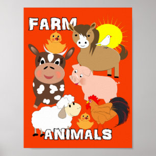 Mooie boerderijdieren Kinderen Whimsy Afbeelding Poster