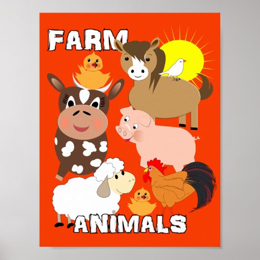 Mooie boerderijdieren Kinderen Whimsy Afbeelding Poster (Voorkant)