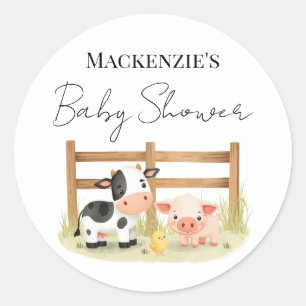 Mooie boerderijdieren Koe, Varken en Kuiken Babyb Ronde Sticker