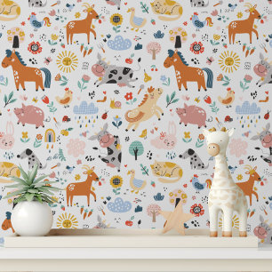 Mooie Boerderijdieren Nursery Stick en Plak Behang