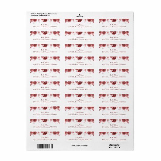 Mooie Bogundy Flowers Etiket (Full Sheet)