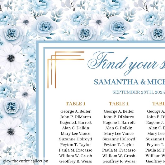 Mooie Boheemse Pastel Blauw Goud Zitplaatskaart Poster