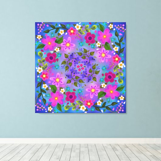 Mooie Boho Berries en Flowers Canvas Afdruk (Insitu (Houten vloer))