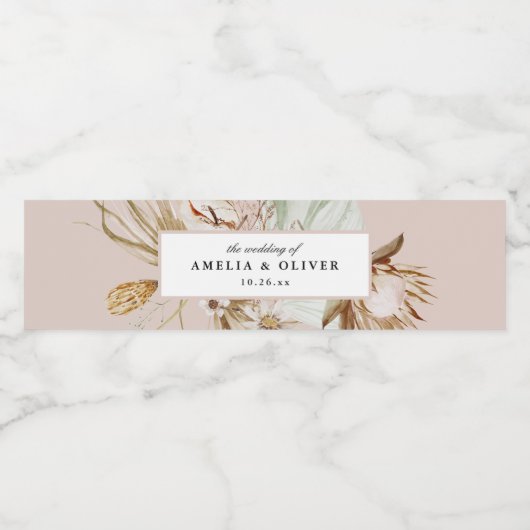 Mooie Boho Botanische Bruiloft Waterfles Etiket (Enkel label)