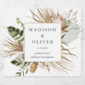 Mooie Boho botanische chique witte bruiloft Sparkling Wijnetiket (Enkel label)