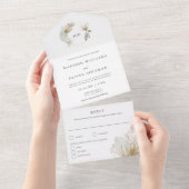 Mooie Boho Botanische Monogram Bruiloft All In One Uitnodiging (Afscheurbaar)
