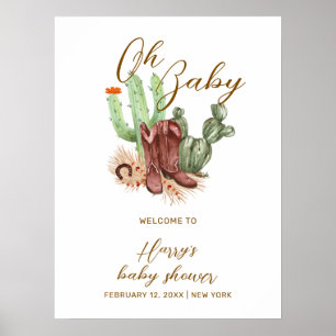 Mooie Boho Cactus Cowboy Schoenen Baby Shower Welk Poster