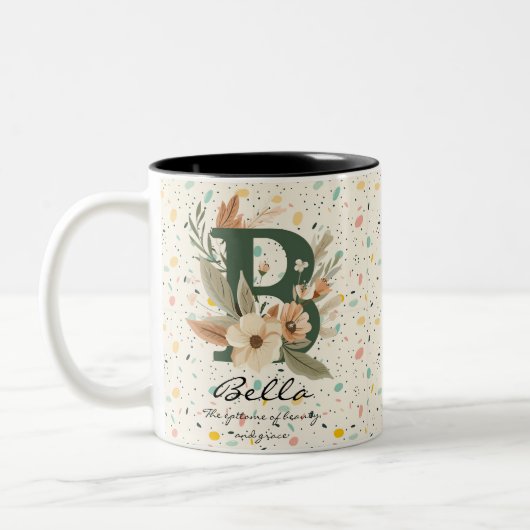 Mooie Boho Chic Floral Monogram Mok voor Bella (Links)