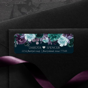Mooie Boho Diep Teal en Paarse Slinger Adres Etiket