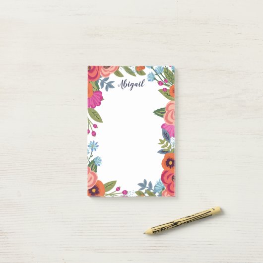 Mooie Boho Flowers - Aangepaste naam Post-it® Notes (Op bureau)