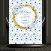 Mooie Boho Pastel Blauw Goud Trouwbanner Wandkleed