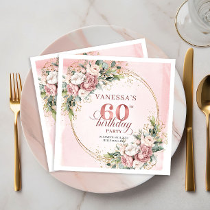 Mooie Boho Rose Goud Bloemige 60e Verjaardag Serve Servet