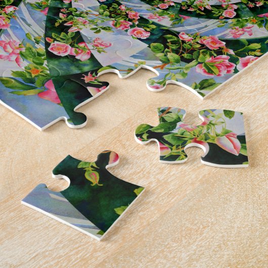 Mooie boho roze, rode rozen, waterverf florale legpuzzel (Zijkant)