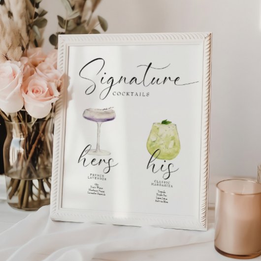Mooie Boho Signature Drink Wedding Bar Poster
