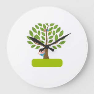 Mooie boom met kinderen en vogels T-shirt ontwerp Grote Klok