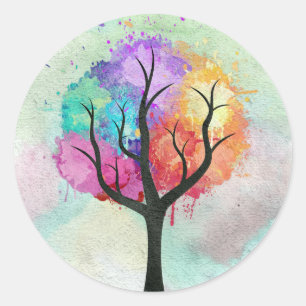 mooie boom pastel kleuren Abstract olieverfschilde Ronde Sticker