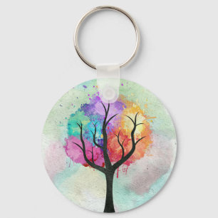 Mooie boompastel kleuren Abstracte olieverf Sleutelhanger