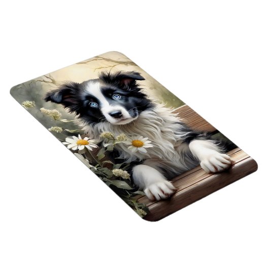 Mooie Border Collie Dog Bloemen Koelkast Magneet (Rechterzijde)