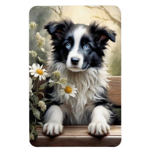 Mooie Border Collie Dog Bloemen Koelkast Magneet