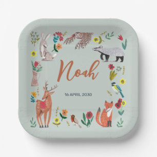 Mooie bosdieren Blauwe baby shower papieren bord