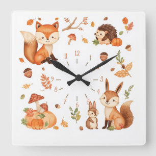 Mooie bosdieren Herfst wandklok met vos Vierkante Klok