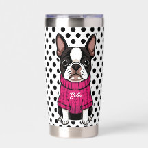 Mooie Boston Terrier Hond Roze Trui Persoonlijk