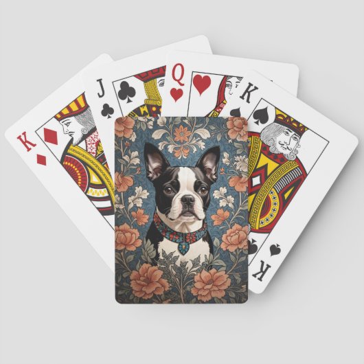 Mooie Boston Terrier William Morris Geïnspireerd Pokerkaarten (Achterkant)