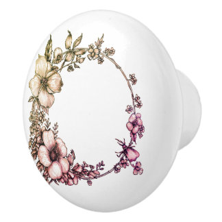 Mooie botanische bloemenkrans keramische knop