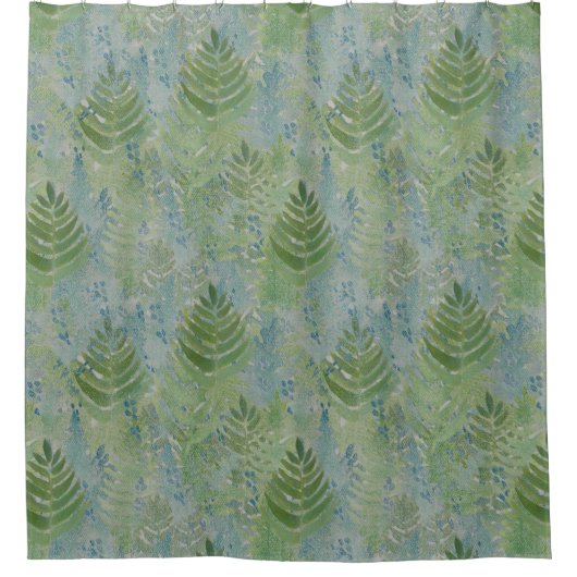 Mooie Botanische Blues Groenen Douchegordijn (Voorkant)