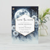 Mooie botanische maanverlichte bruiloft save the date (Staand voorkant)