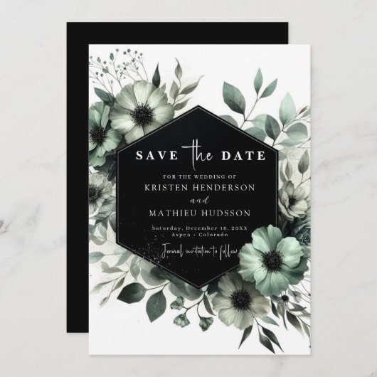 Mooie Botanische Minimal Sage Green bruiloft Save The Date (Voorkant / Achterkant)