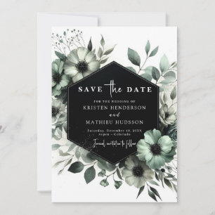Mooie Botanische Minimal Sage Green bruiloft Save The Date