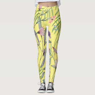 Mooie botanische minimale blad-kunst geel leggings