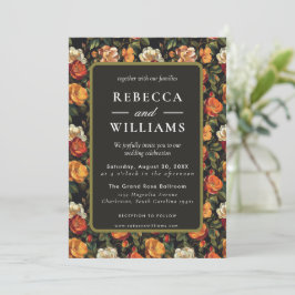 Mooie botanische roos Herfst trouwuitnodiging Kaart