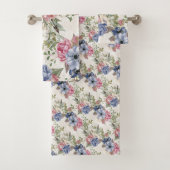 Mooie botanische roze en blauwe bloemen bad handdoek (Insitu)