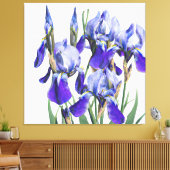 Mooie botanische Waterverf Blue Iris Flowers P Canvas Afdruk (Insitu (Woonkamer))
