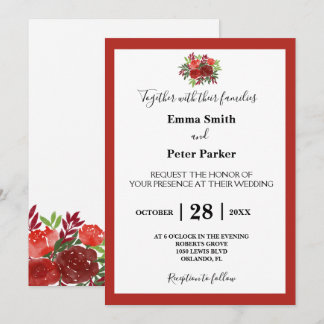 Mooie Bourgogne Floral Bouquet Wedding Kaart