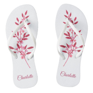 Mooie Bourgondi Roze Aquarel Naam Bloemen Teenslippers