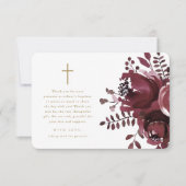 Mooie Bourgondische bloemenkruis doop Dank u Bedankkaart (Voorkant)