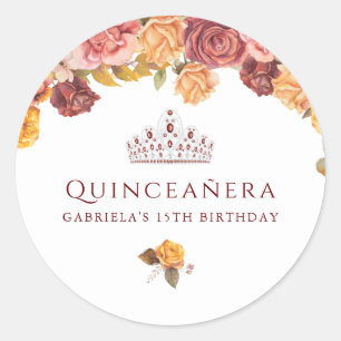 Mooie Bourgondische en gele Rose Quinceanera Ronde Sticker