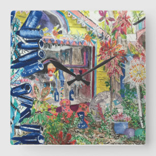 Mooie Bowling Ball House Schilderen wandklok Vierkante Klok