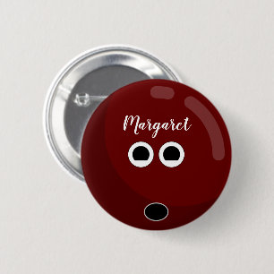 Mooie bowlingbal met fancy script letter naam ronde button 5,7 cm