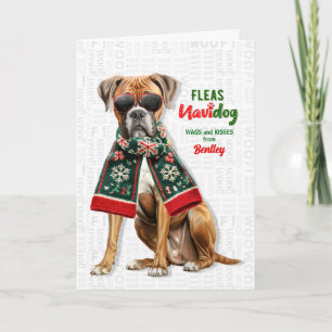 Mooie Boxer Hond Grappige Vlooien Navidog met Naam Feestdagen Kaart