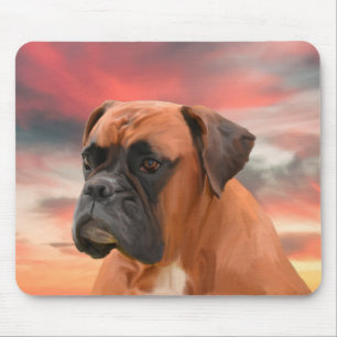 Mooie Boxer Hond Water Kleur Olie Schilderij Kunst Muismat
